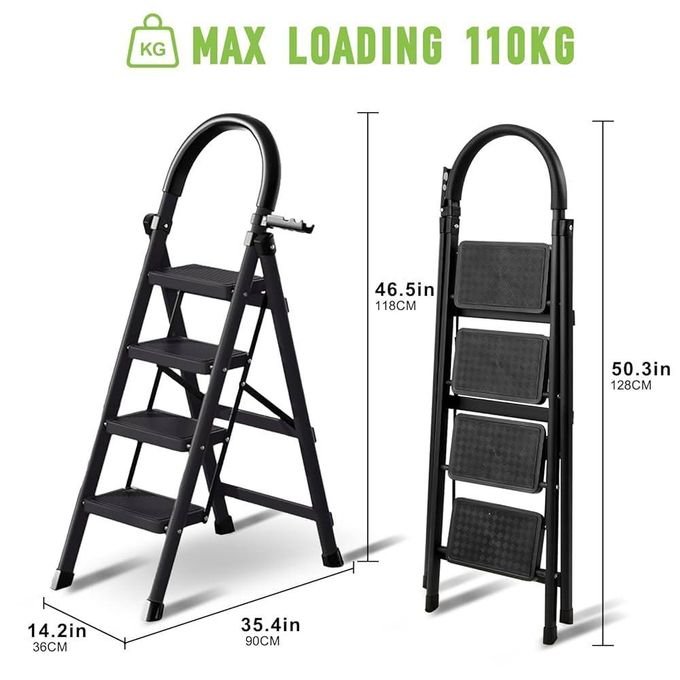 Heavy-Duty 4-Step Folding Steel Stepladder (110KG Capacity) - Multicolor