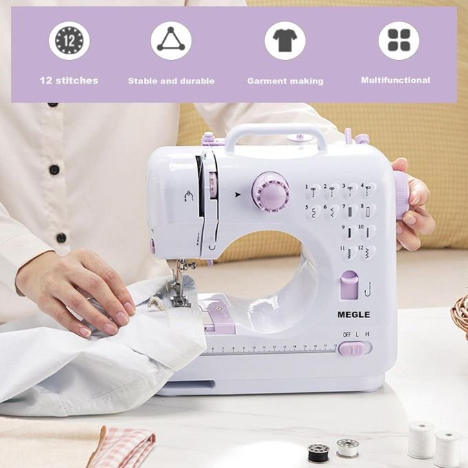 Portable Electric Mini Sewing Machine, Speed Adjustable Replaceable Foot With Pedal Craft Mending Machine 12 Built-in Stitch Patterns Easy To Use With Overlock Function- Multicolor