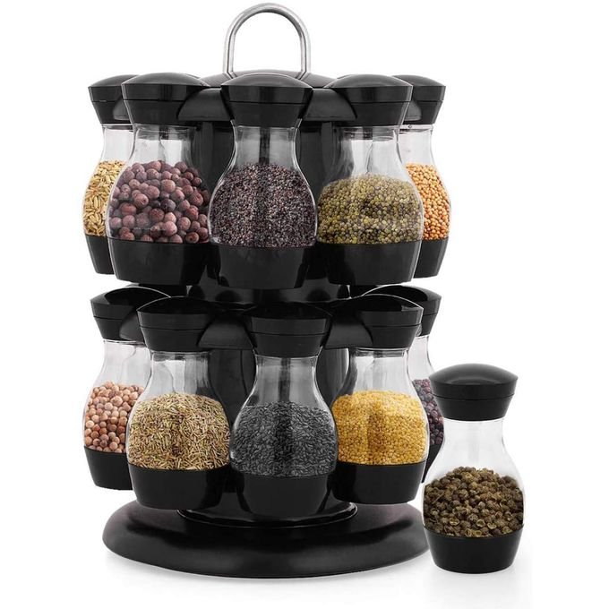 Spice Carousel Rotatable Spice Rack with 16 spice jars