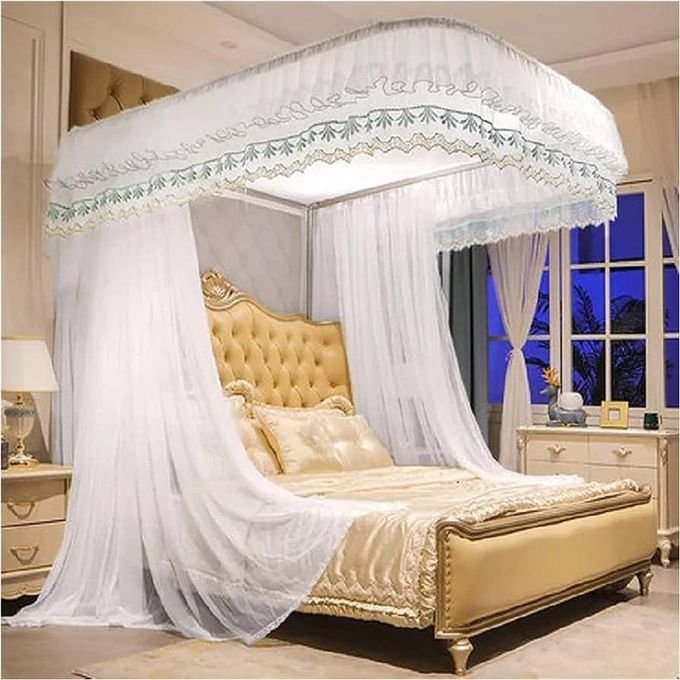 5 by 6 Mosquito Net With 2 Stand Rail Bed Net - White.