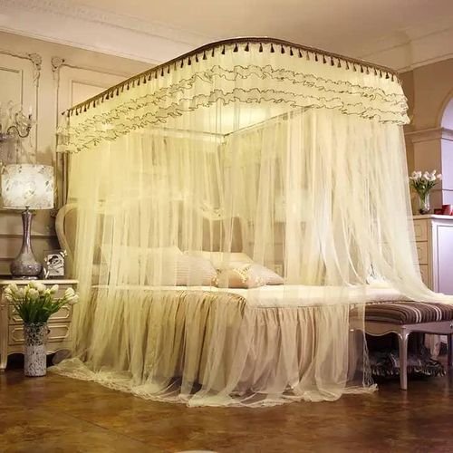 6 by 6 Mosquito Net With 2 Stand Rail Bed Net - Cream