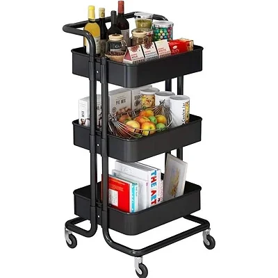 Storage Trolley Cart - 3 Tier Rolling Utility Organizer Rack, Craft Art Cart, Multi-Purpose Organizer Shelf, Tower Rack Serving Trolley for Office Bathroom Kitchen Kids’ Room Laundry Room