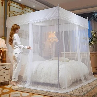 4x6 Freestanding Mosquito Net 3-Door Design with 4 Stainless Steel Stands – White