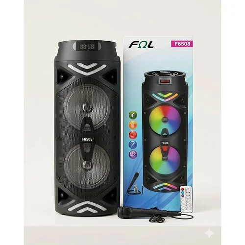 FQL F6508 Dual 6.5-Inch Bluetooth Party Speaker with RGB Lights &amp; Microphone