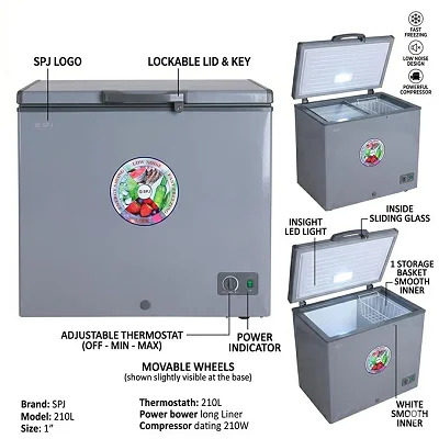 SPJ 210 Litres Chest Freezer – Deep Freezer - Grey