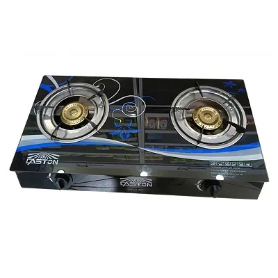 2 Burner Tempered Glass Gas Stove with Automatic Ignition – Black