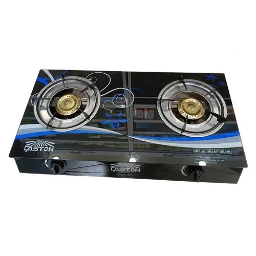 2 Burner Tempered Glass Gas Stove with Automatic Ignition – Black
