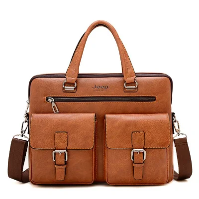 Jeep Buluo Brown 14-Inch Waterproof Leather Laptop Bag – Brown