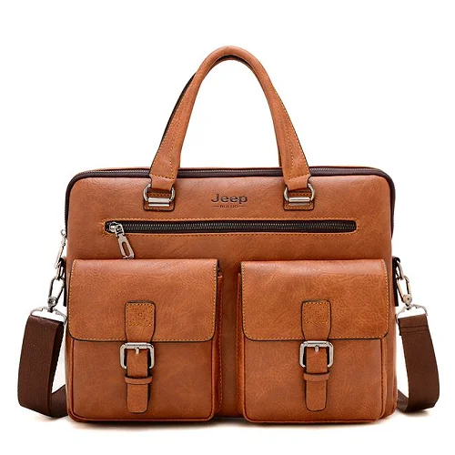 Jeep Buluo Brown 14-Inch Waterproof Leather Laptop Bag – Brown