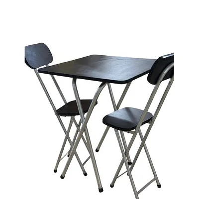 X-Shaped Foldable Wooden Table With 2 Chairs – Black | Compact Space-Saving Dining &amp; Study Set