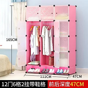 3-Column Portable Plastic Wardrobe With Shoe Rack Raw - Pink