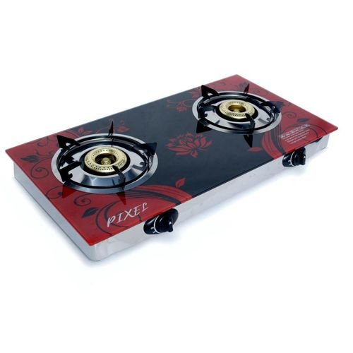 Pixel Double Glass Gas Burner Stove With Automatic Ignition -Black
