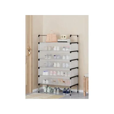 6-Tier Metal Shoe Rack with Dustproof Cover – 18–21 Pairs, Stackable &amp; Space-Saving