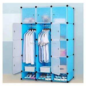 3-Column Portable Plastic Wardrobe With Shoe Rack Raw - Blue