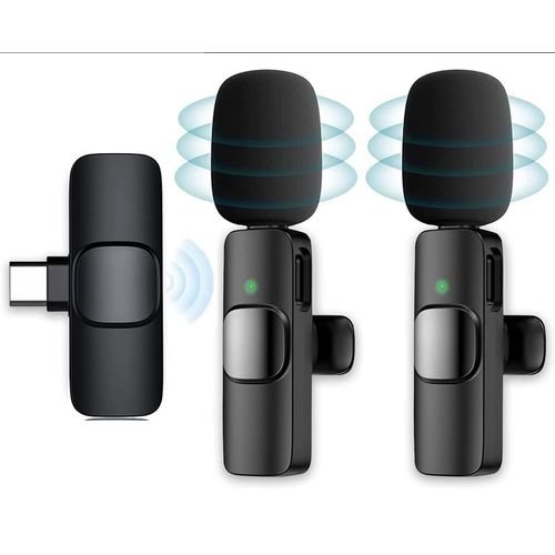 Wireless Mic With 2 Microphone For USB-C Phone Video Recording, Interview, Vlog, Auto Sync And Noise Reduction -Black