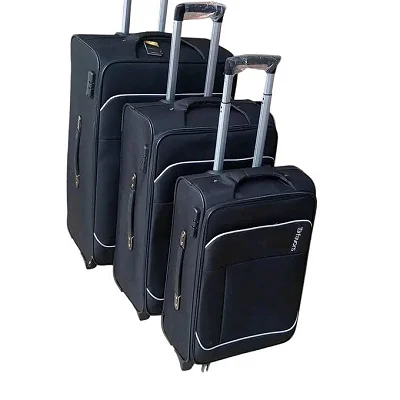 Dfavors Fabric Travel Suitcase Set with 4 Wheels – Black (Small, Medium &amp; Large)