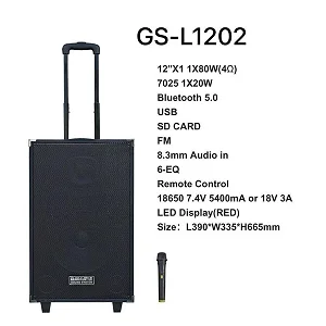 Globalstar L-1202 Professional Audio Speaker System – Rechargeable, Wireless Microphone, FM Radio, USB & SD Card