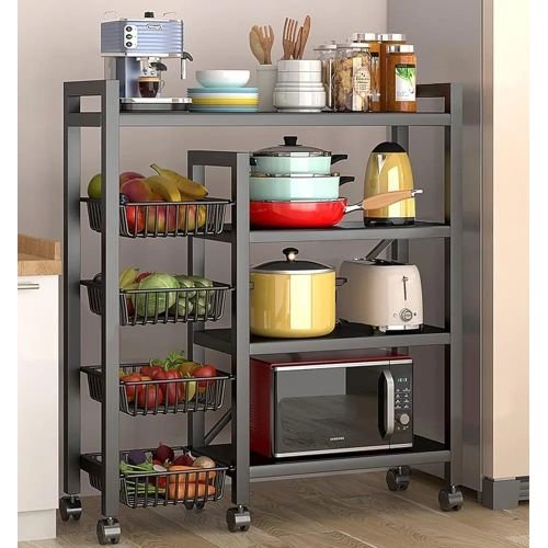 Multi-functional Kitchen Storage Rack or Trolley-black