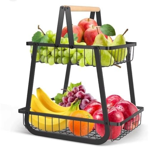 Two-tier metal fruit basket- Black