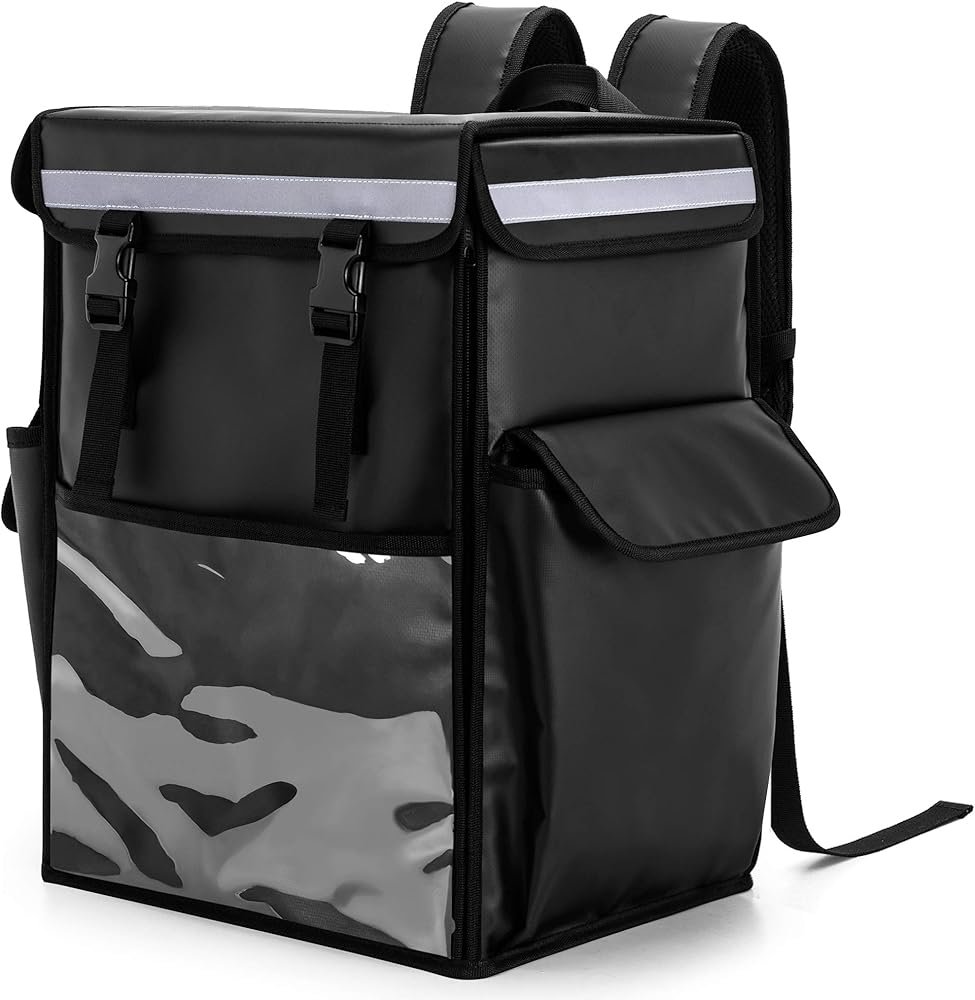 Insulated Food Delivery Backpack with Safety Strip - Black