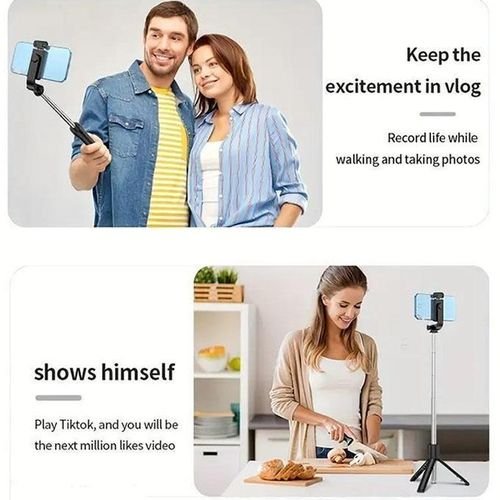 Travel Selfie Stick Tripod Stand with Bluetooth Remote Control for Phone, Foldable/Handheld
