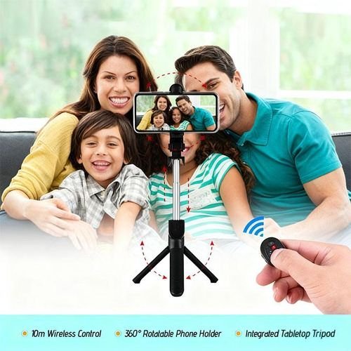 Travel Selfie Stick Tripod Stand with Bluetooth Remote Control for Phone, Foldable/Handheld