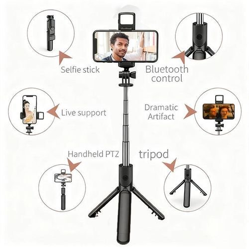 Travel Selfie Stick Tripod Stand with Bluetooth Remote Control for Phone, Foldable/Handheld