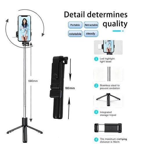 Travel Selfie Stick Tripod Stand with Bluetooth Remote Control for Phone, Foldable/Handheld