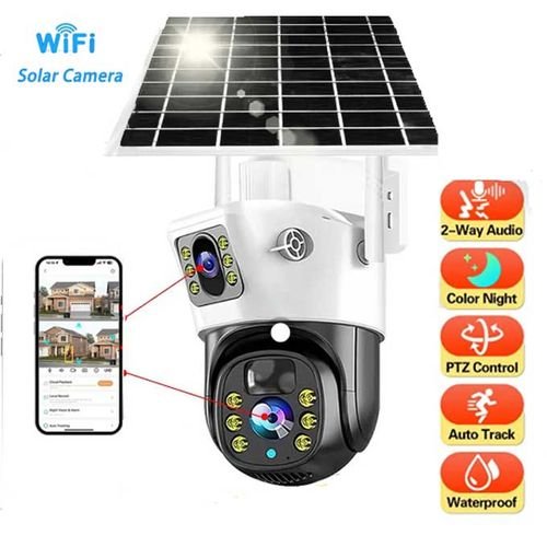 Solar Panel Camera, HD Night Vision Wide Angle Camera - Dual Lens