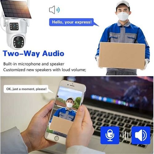 Solar Panel Camera, HD Night Vision Wide Angle Camera - Dual Lens