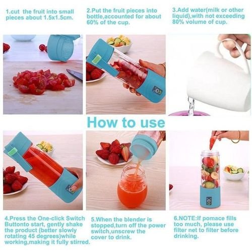 Portable Blender Juicer 380ml USB Rechargeable Bender