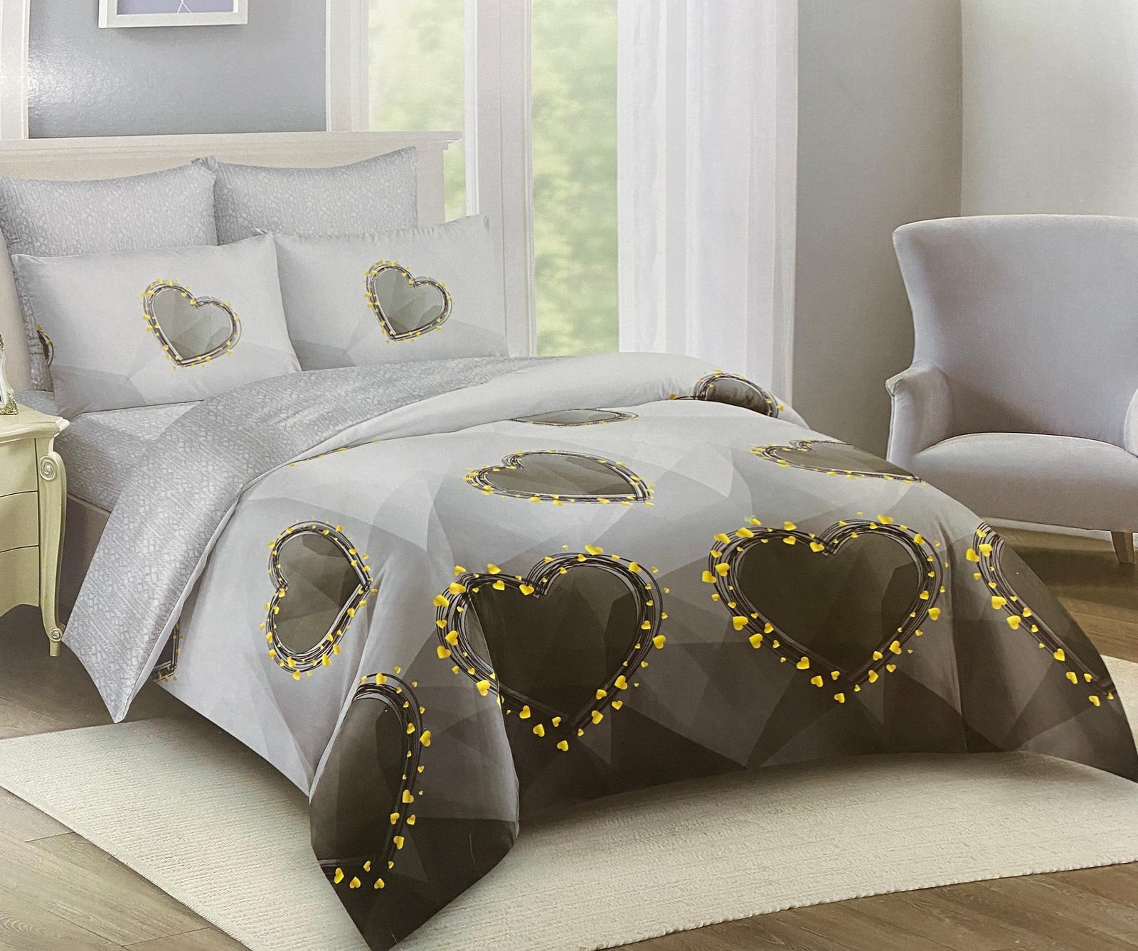 4pcs 5x6 duvet Set With (1bedsheet,1duvet,2pillowcases) - Multicolor