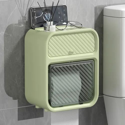 Wall Mounted Plastic Toilet Paper Holder Box- Multicolor