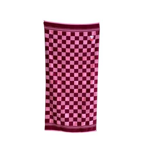 Large Size Velvet cotton towels 90x170cm - checked Maroon