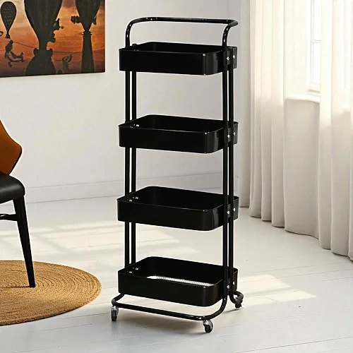 Storage Trolley Cart – 4 Tier Rolling Utility Organizer Rack - Black