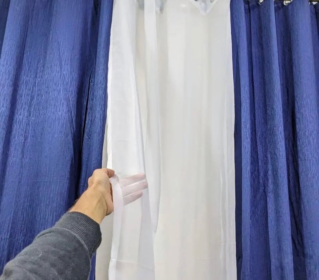 2 Pcs Curtain pieces 2 by 1.5m & 3m White Net - Navy Blue