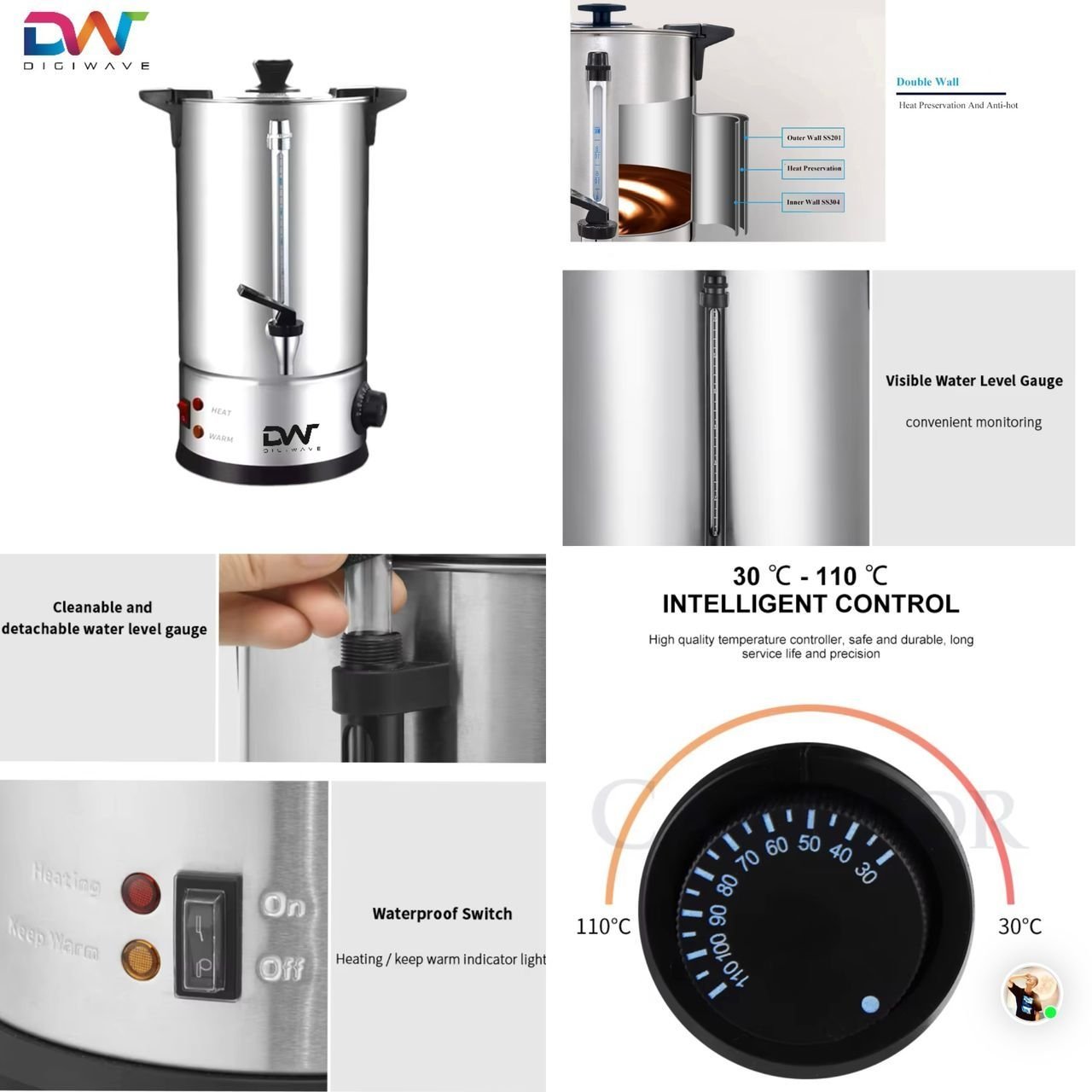 Digiwave 40L Electric Hot Water Boiler - Silver