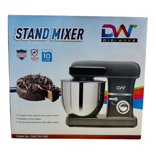 Digiwave 10Ltr Stand Mixer 1200Watts Bowl Capacity Extra Powerful Motor 6 Power Level With Lid Bowl Cover