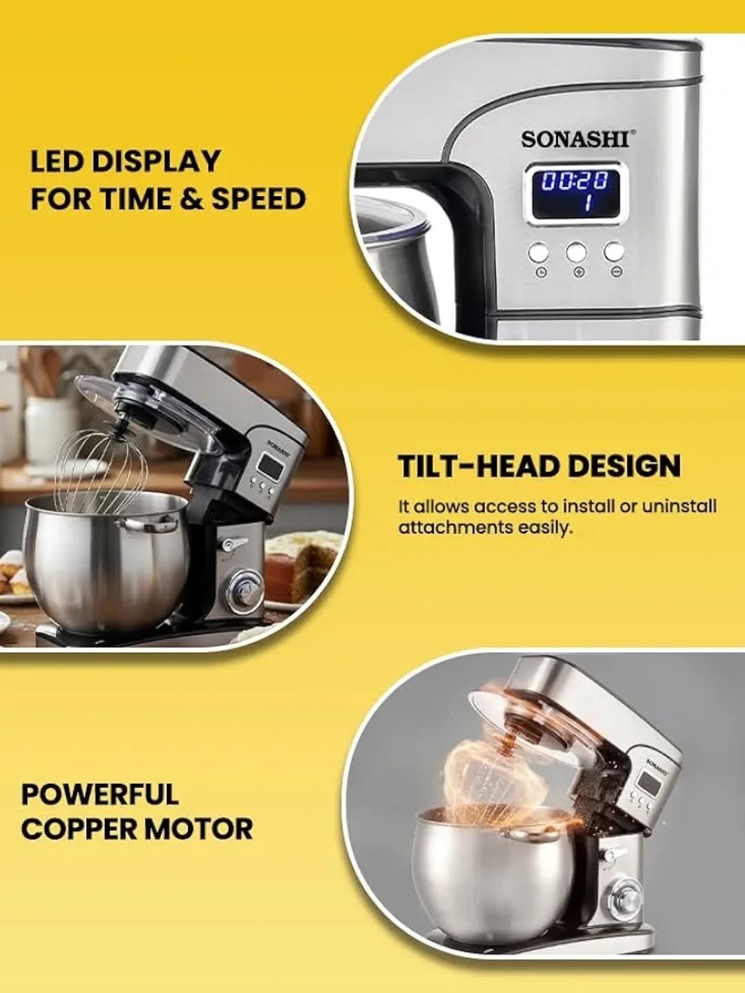 Sonashi 12L Electric Stand Mixer  Stainless- silver