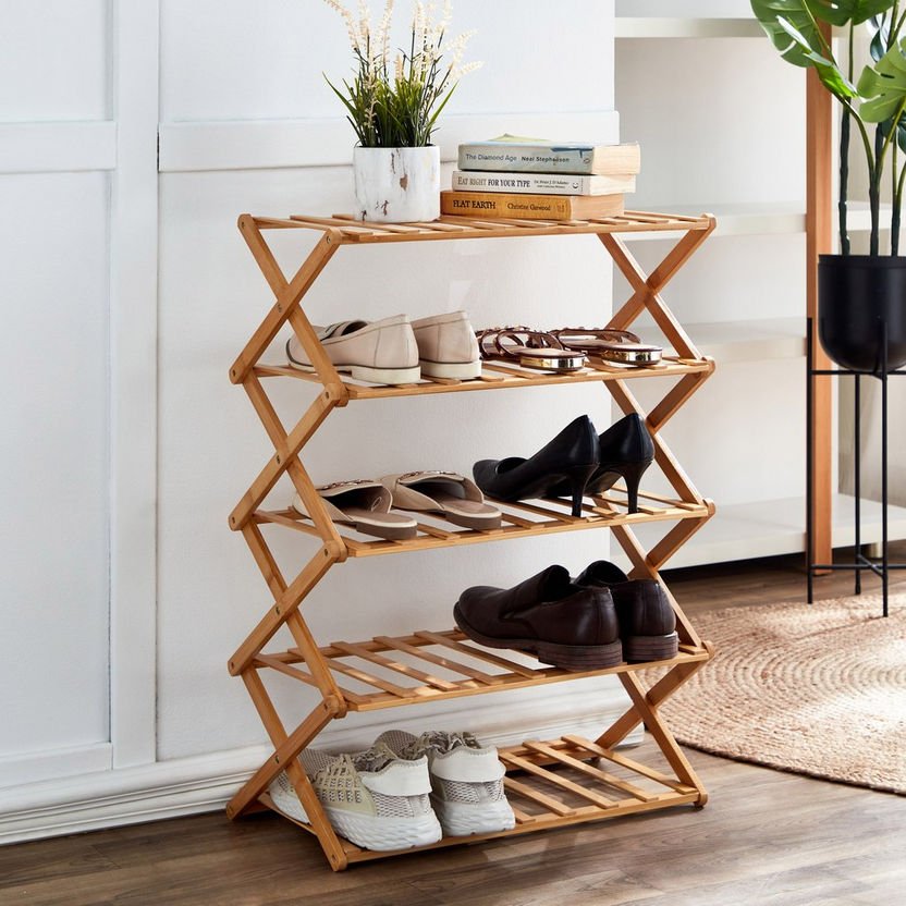 5 Layers Bamboo Foldable Shoe Rack Organizer