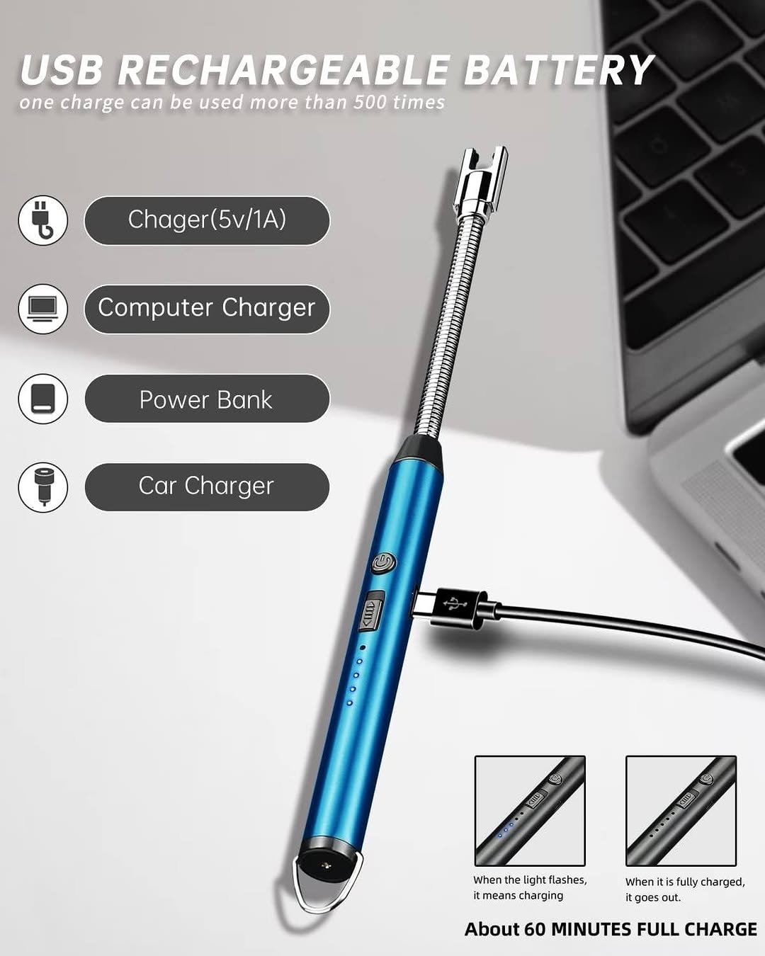 Rechargeable Electric Gas Lighter – USB-C - silver