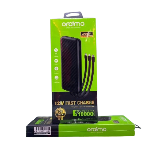 Oraimo Power Bank 10000mAh With  Charging Cables