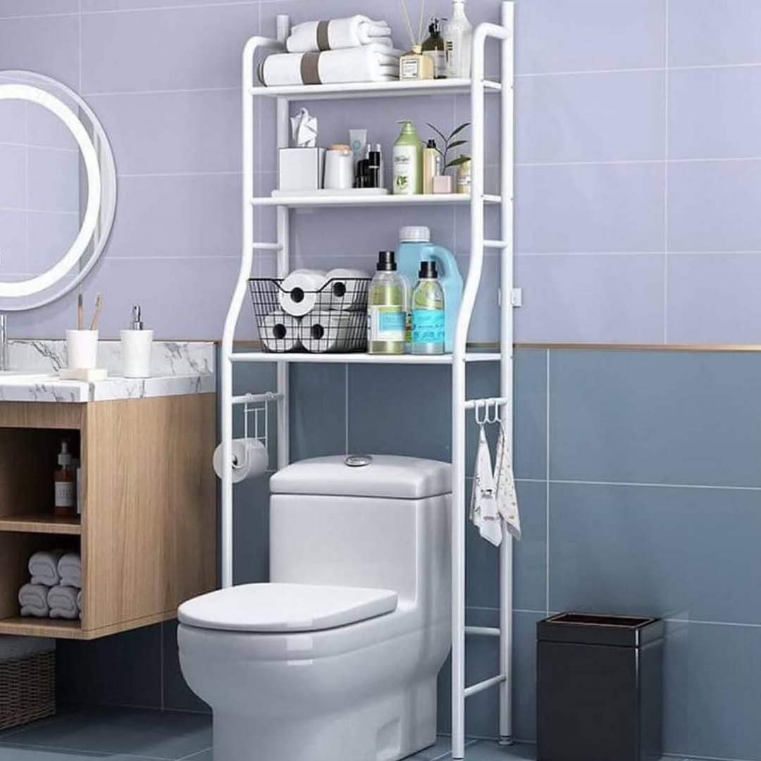 Metallic Toilet Rack with towel holder - White