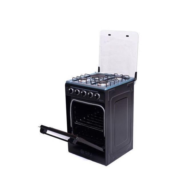 SPJ 50×50cm Freestanding Gas Cooker - 3 Gas Burners + 1 Electric Hotplate, Gas Oven  - Black (3 Years Warranty)