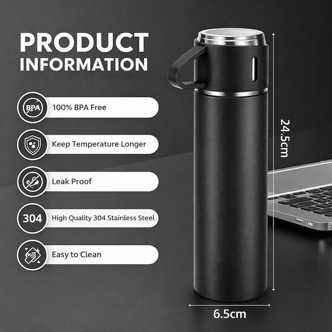 500ml Stainless Steel Vacuum Insulated Thermos Bottle with Cup – Hot & Cold Flask