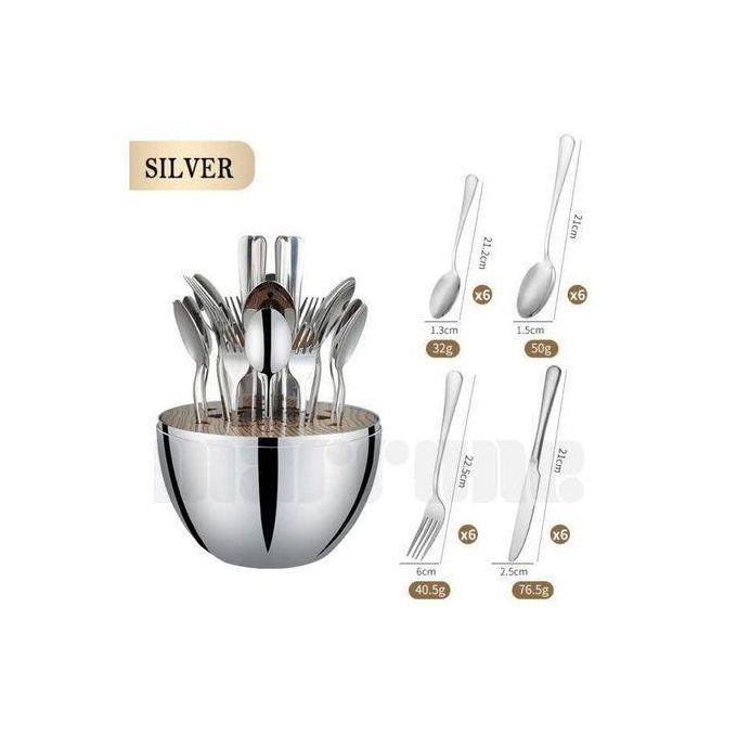 Eggshell 25-Piece Executive Cutlery Set – Stainless Steel Dining Set with Egg-Shaped Case (6 Knives, Forks, Spoons & Teaspoons)
