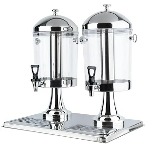8L Double Table Juice Dispenser - Stainless Steel Non-Electric Cold Beverage Dispenser - Silver