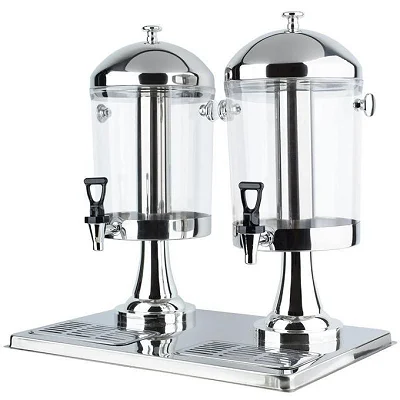 8L Double Table Juice Dispenser - Stainless Steel Non-Electric Cold Beverage Dispenser - Silver