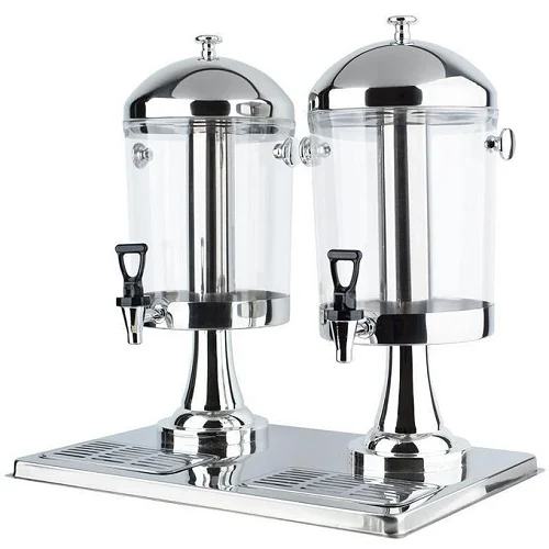 8L Double Table Juice Dispenser - Stainless Steel Non-Electric Cold Beverage Dispenser - Silver
