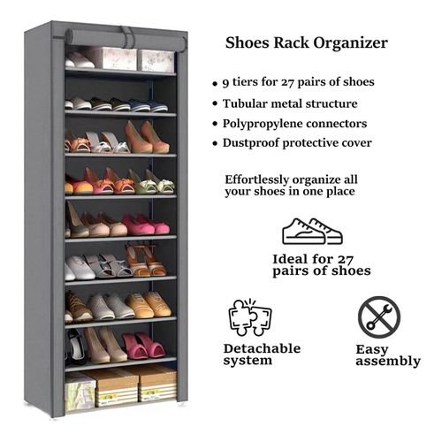 Shoe Rack Organizer 9 Tiers Dust-proof & Stainless Steel